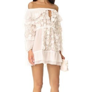 NWOT For Love Lemons White Floral Applique Embellished Off Shoulder Mini Dress